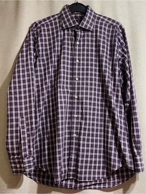 Peter Millar Men's Large Purple Plaid Button Down Shirt 100% Cotton